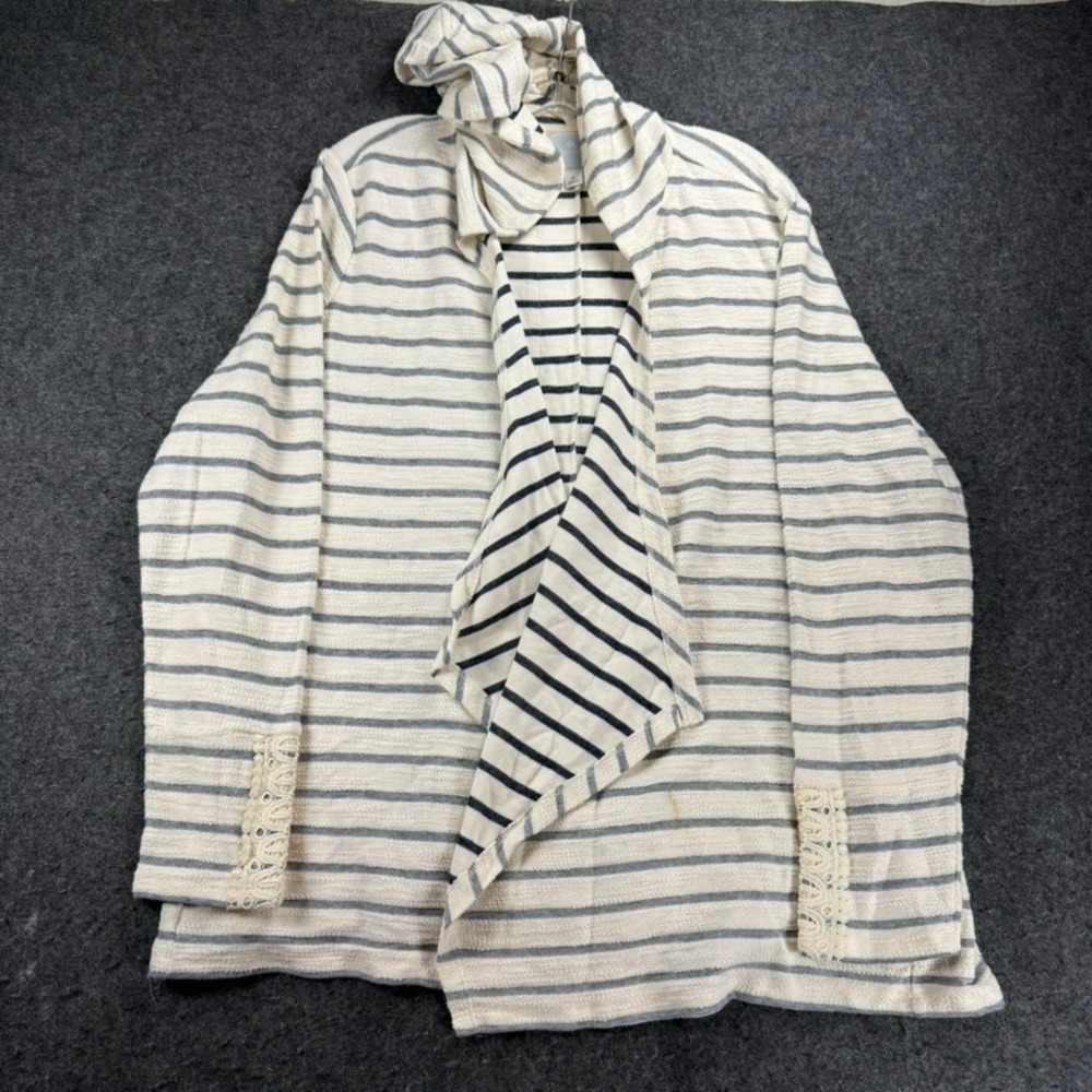 Sunday J Women's XL Striped Open Front Cardigan Sweater w/ Lace Details